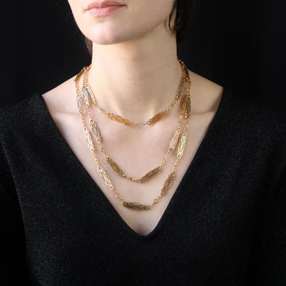 French Art Nouveau 18 Karat Yellow Gold Art Nouveau Long Necklace - Picture 12 of 16